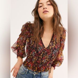 Free People Twyla Smocked Floral Mesh Top